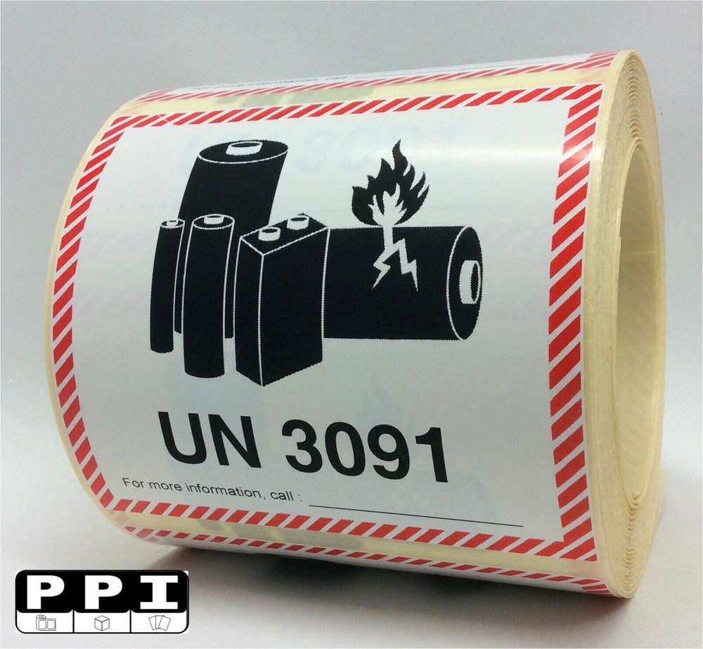 3091 Lithium Ion Battery Transport Caution Warning Labels Stickers, 250 per Roll