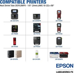 Epson LABELWORKS 203YLBWPX Black on White Shrink Tube 1/8″ (3mm) Tape **5-PACK**