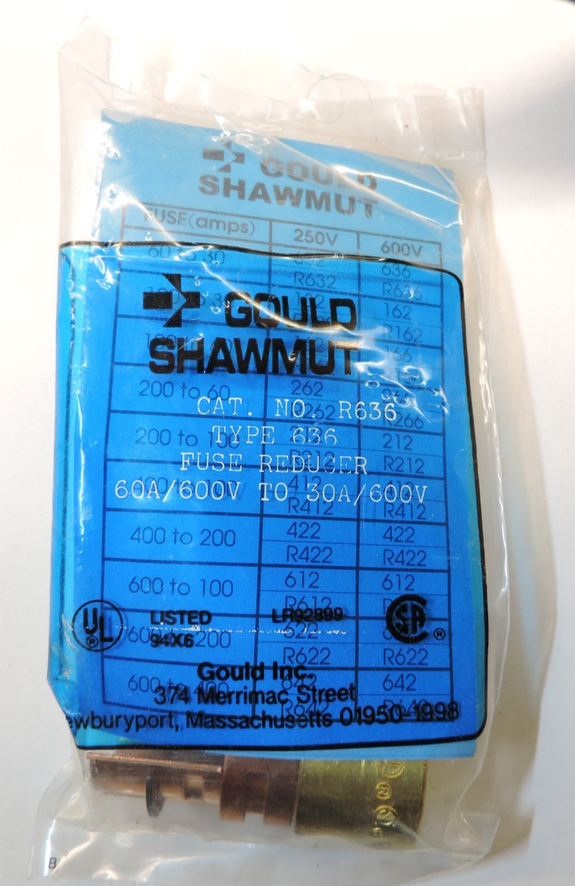 Gould Shawmut R636 Fuse Reducer Type 636, 60A/600V to 30A/600V *Free Shipping*