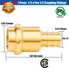 12 Pack 1/2″ Press Pro Press X 1/2″ PEX Adapter Crimp Fittings Brass Coupling