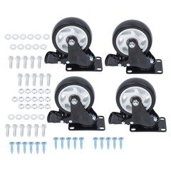 4 Pcs 4 In Swivel Caster Wheels 2200Lbs Heavy Duty With Brake And White Hubs