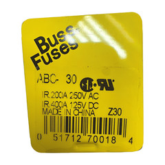 (Box of 5) Bussmann ABC-30 Fuse, 30A, IR 200A 250VAC, IR 400A 125VAC