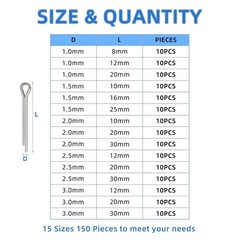 150 Pcs Automotive Cotter Pin 304 Stainless Steel Cotter Pins Assortment Kit …