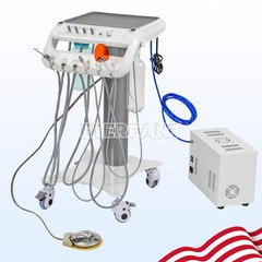 Dental Portable Mobile Cart Delivery Unit System 4Holes with Air Compressor US