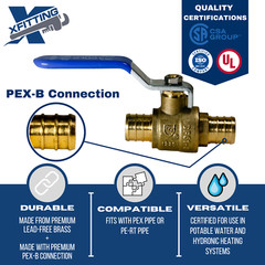2 PIECES 3/4″ PEX SHUT OFF BALL VALVE, FULL PORT, LEAD FREE BRASS, HOT AND COLD