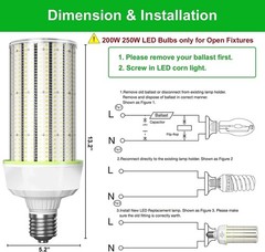 (2-Pack) 480V LED Corn Light 200W (800w HID MH HPS Eq.) Warehouse High Bay Bulb