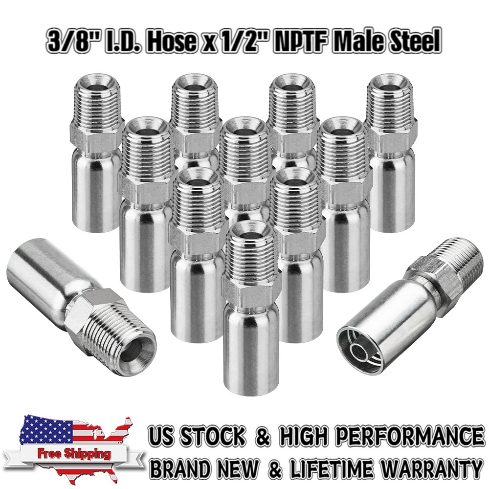 12 PACK 1/2″ NPTF Hydraulic Hose Fittings: 3/8″ I.D. Hose x 1/2″ NPTF Male Steel