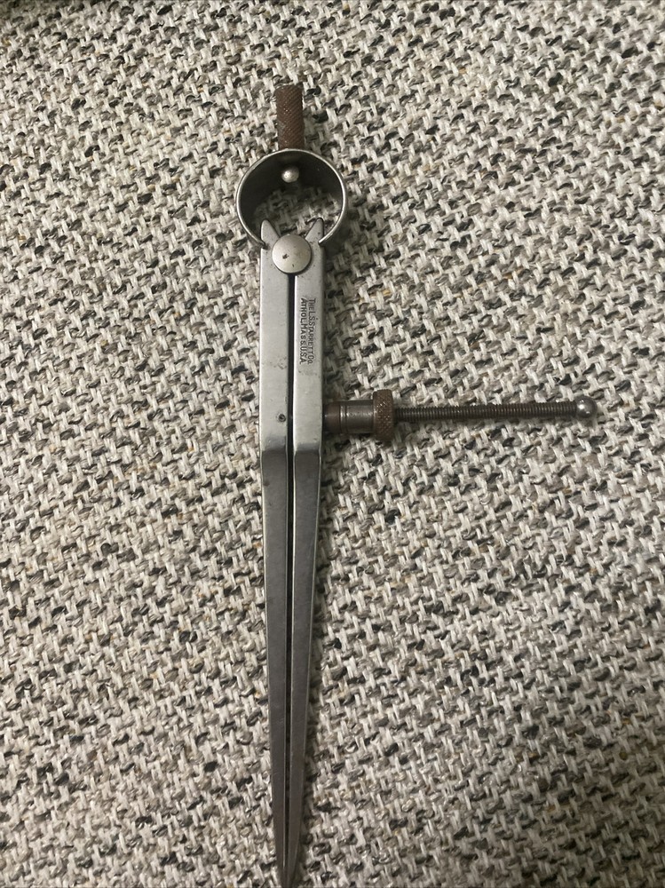 Vintage L.S Starrett Co. Cast Steel Silver Roung Leg Divider Caliper Made USA