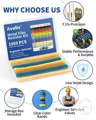 1050 Pcs 30 Values Resistor Kit 1/4 W +-1% Metal Film Fixed Resistors Assortment