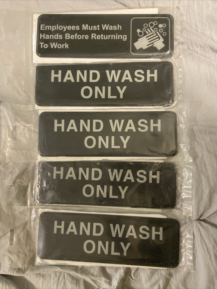 (5) Hand Wash Only Sign – Black and White, 9 x 3-inches Hand Wash Only Sink Sign