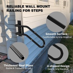 Left Side Wall Mounted handrail, Garge Door Stair Railing for 1-3 Steps(Polis…