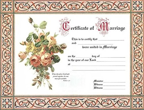 Certificate of Marriage 6 per package for Wedding Ceremony Keepsake Record
