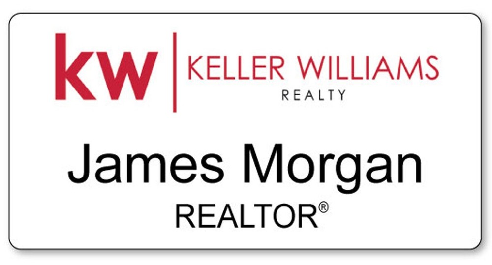 KELLER WILLIAMS REALTY GOLD WHITE OR SILVER PERSONALIZED NAME BADGE W/ MAGNET