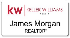 KELLER WILLIAMS REALTY GOLD WHITE OR SILVER PERSONALIZED NAME BADGE W/ MAGNET