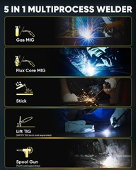 HZXVOGEN MIG Welder for Alu/Iron/Steel, 205A 5in1 110V 220V MIG Welding Machine