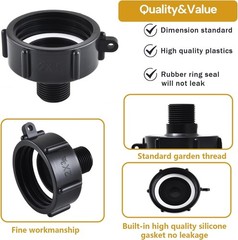IBC Tote Adapter 2″ Coarse Thread Black Plastic Easy Installation for Garden Use