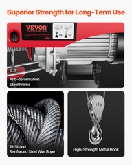 VEVOR Electric Hoist 1760lbs Crane Winch with Wired Remote Control 1450W 110V