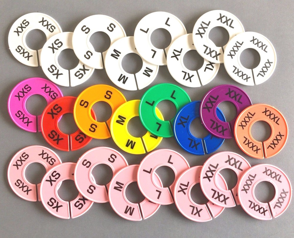 Round Clothing Rack Size Dividers Plastic Hangers Ring XXS-3XL (8 – 80 PC Sets)