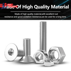 440 Pieces Flat Hex Socket Head Cap Screws Kit 304 Stainless Steel M3 M4 M5 Metr