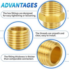 Brass Pipe Fitting, Reducer Hex Nipple 1/2″ NPT Male x 1/4″ NPT Male Thread A…