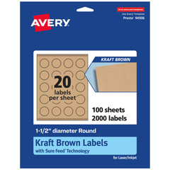 Avery Kraft Brown Round Labels Sure Feed Technology 1.5 Diameter 2000 Kraft
