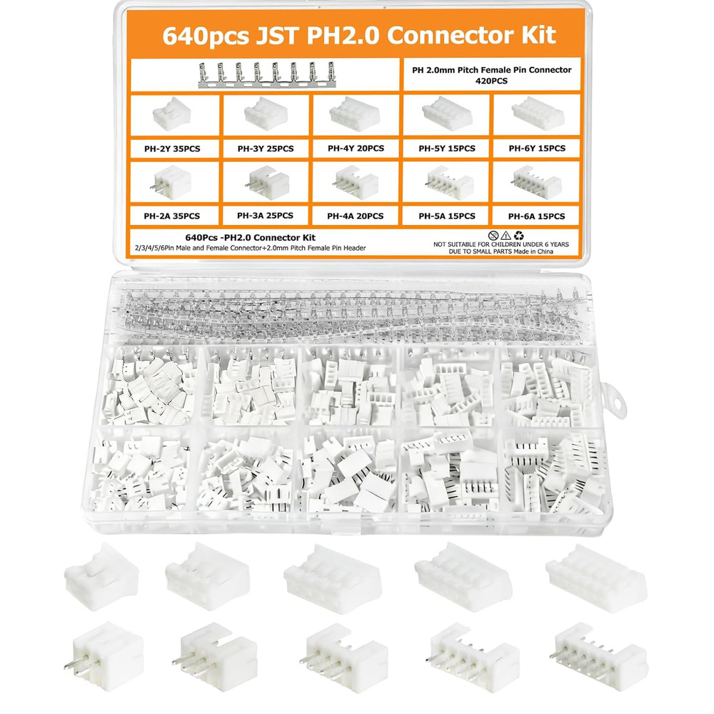 640PCS JST PH 2.0Mm Connector Kit Ph2.0Mm Adapter Cable Terminal Connectors Set