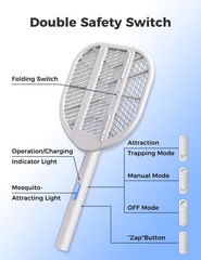 Sheevar 4000V Foldable Electric Fly Swatter 1500mAh Rechargeable Gray white