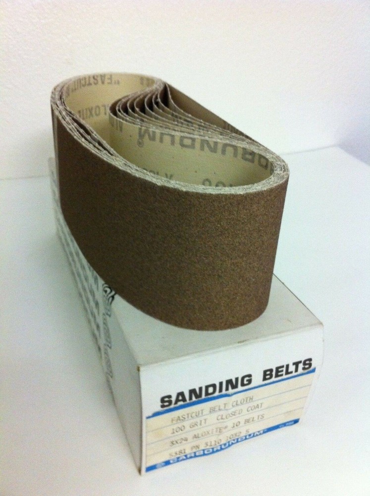 Carborundum Abrasives 10 Fastcut Cloth Aloxite Belts 100 Grit Closed Coat 3″x24″