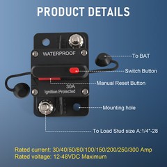 30A-300A Amp Circuit Breaker Audio Fuse 12V-48V DC Car Boat Manual Reset Switch