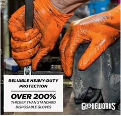 1- GLOVEWORKS HD Orange Nitrile Disposable Gloves 8 Mil XL size box of 100