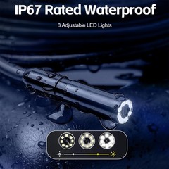 8LED IP67 Borescope Camera 10M/32.8Ft Flexible Cable 1080P HD 4.3 Inch Display