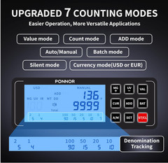 Contador billetes USD EUR valor UV MG IR MT DD LCD externo modos múltiples. NUEV
