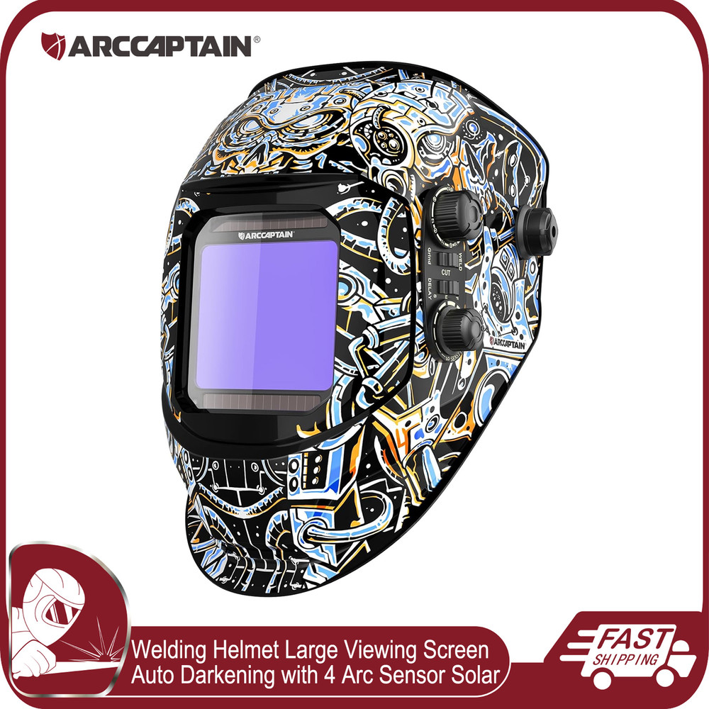 ARCCAPTAIN Large Viewing Welding Helmet True Color Auto Darkening Solar Powered