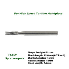 Dental Straight Fissure Carbide Burs FG Drill Bit FG 555 556 557 557L High Speed