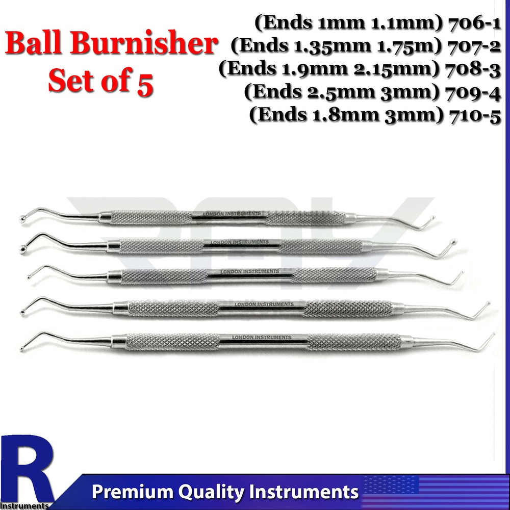 Dental Ball Burnisher Set of 5 Amalgam Ball Tip Burnishers Filling Instruments