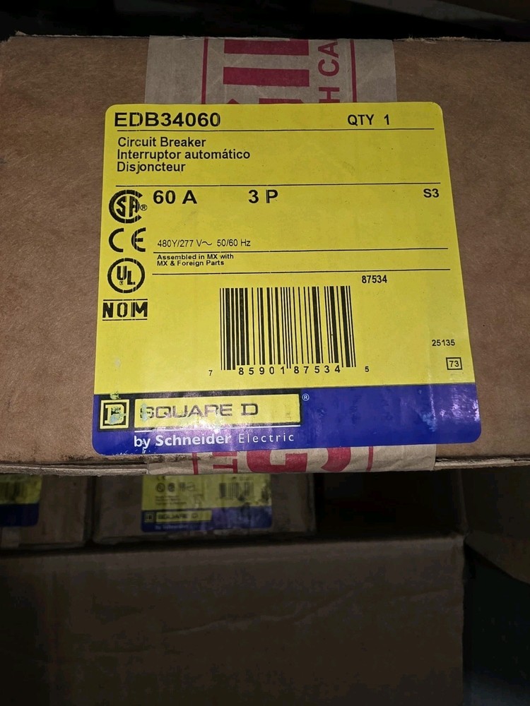 Square D EDB34060 Circuit Breaker 60A 3-Pole 480Y/277V AC, 1 Pack