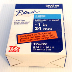 Genuine Brother Tze-B51 Black on Fluorescent Orange 1″ (24mm) Label Tape TzeB51