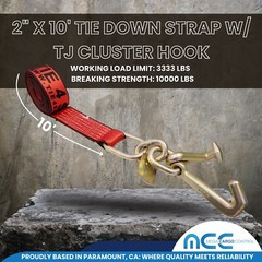 Heavy Duty 2″ x 10′ TJ Cluster Hook Car Strap for Wrecker Tow Truck Auto Hauling