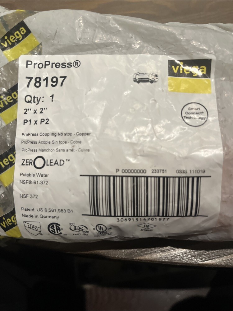 Viega ProPress Copper Coupling 2″ X2″ No Stop 78197