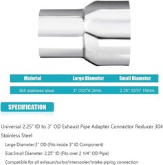 2.25″ ID to 3″ OD Exhaust Pipe Adapter Connector Reducer 304 Stainless Steel 2.2