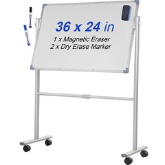 VEVOR Double Sided Magnetic Whiteboard 36″ x 24″ Mobile Dry Erase Board w/Stand