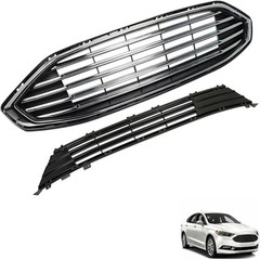 Front Bumper Upper Lower Grille Grill Replacement for 2017 2018 Fusion Black