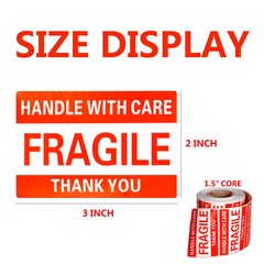 500PCS 1Roll Fragile Stickers 2×3 Fragile Label Sticker Handle With Care Mailing