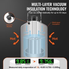 10L Aluminum LN2 Dewar with 6 Canisters, Vacuum Insulated