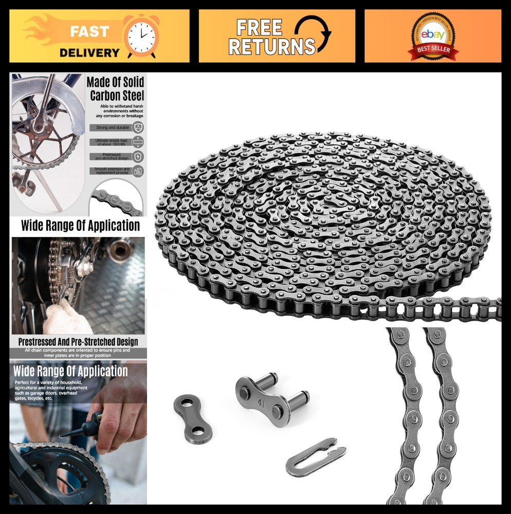 30ft Roller Chain for Gate Openers – Carbon Steel, 2 Connect Links, Electric Sli