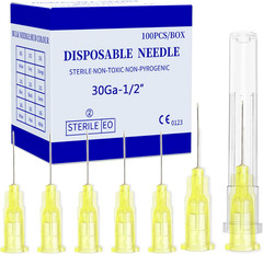 Disposable Luer Lock Needle 30Ga 5/16 Inch 8Mm 100Pack(30Ga-5/16In)