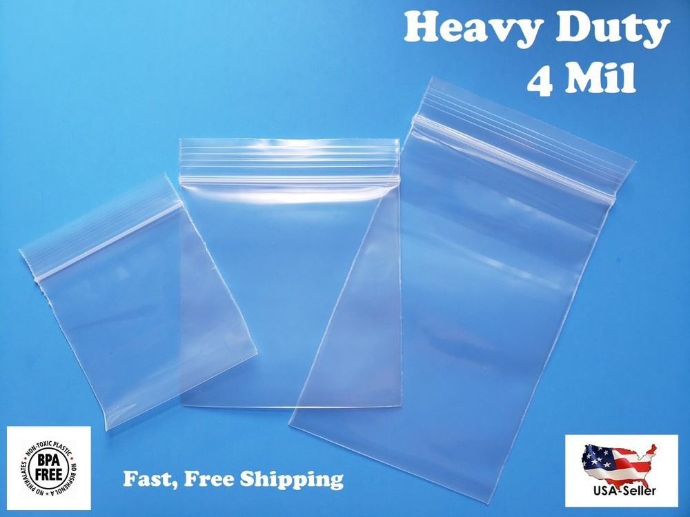 Heavy Duty 4Mil Clear Reclosable Zipper Baggies Top Lock Zip Seal Plastic Bags