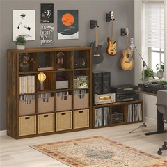 Pemberly Row Media Storage Organizer 3-Cube Engineered Wood Amber Pine