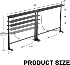 Adjustable Height Narrow Sofa Table with Built-In Power Outlets, 78″ Long Consol