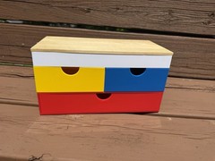 LEGO Storage Drawer Desk Organizer Red Blue Yellow White Wood Look Top